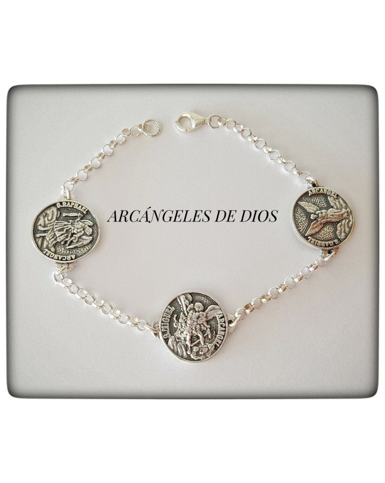 arcangeles de dios san rafael san miguel san gabriel plata pulsera