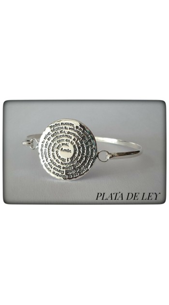 pulsera medalla con padre nuestro plata de ley