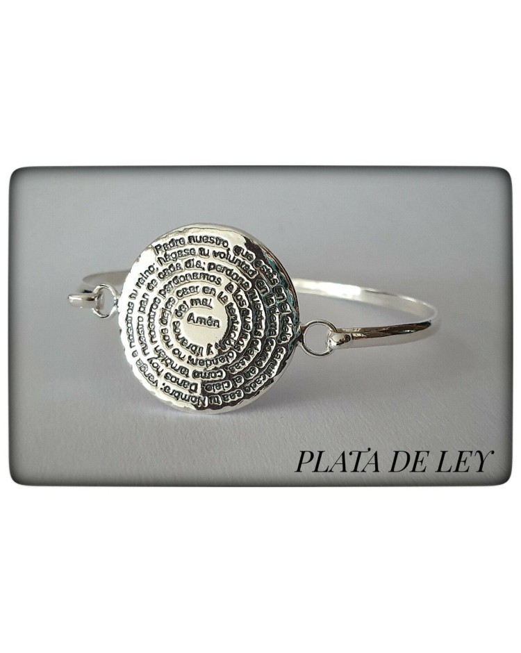 pulsera medalla con padre nuestro plata de ley