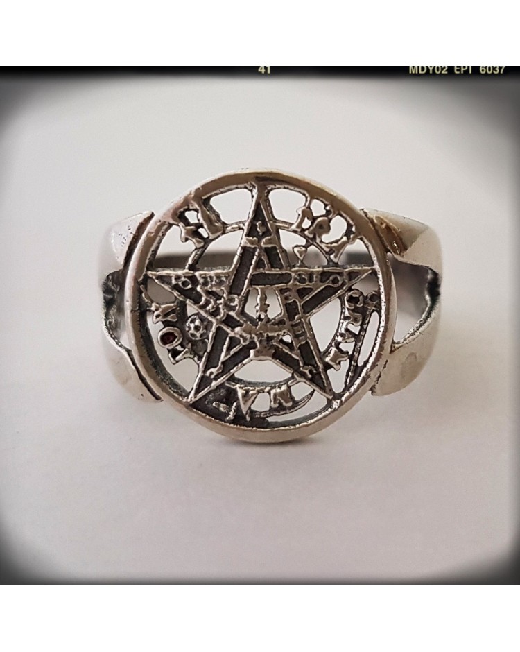anillo tetragrammaton plata de ley pentagrama esotérico wicca