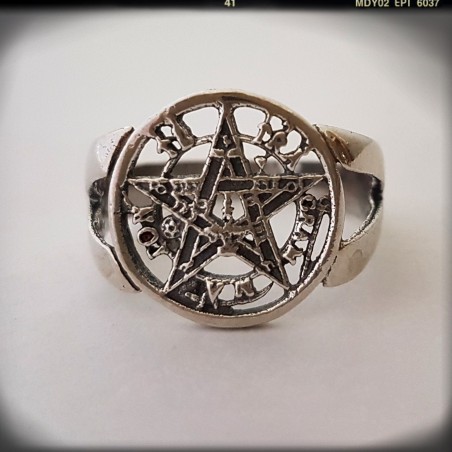 anillo tetragrammaton plata de ley pentagrama esotérico wicca