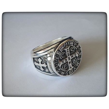 san benito sello anillo plata de ley cruz proteccion amuleto protector