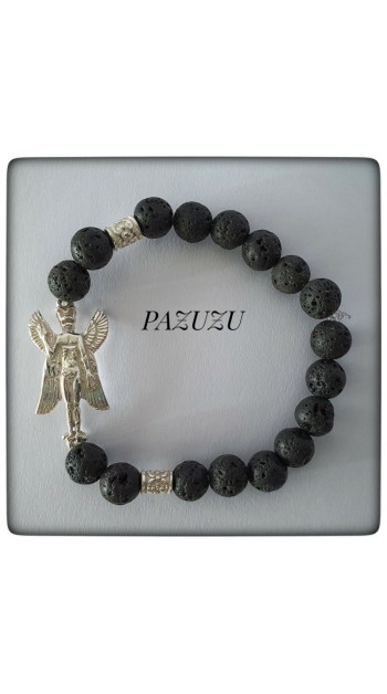 pazuzu plata de ley pulsera piedra volcanica lava proteccion amuleto