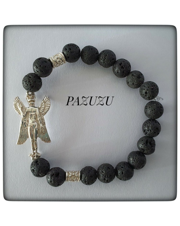 pazuzu plata de ley pulsera piedra volcanica lava proteccion amuleto