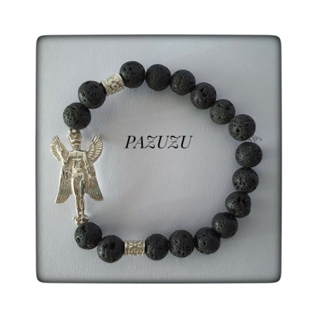 pazuzu plata de ley pulsera piedra volcanica lava proteccion amuleto