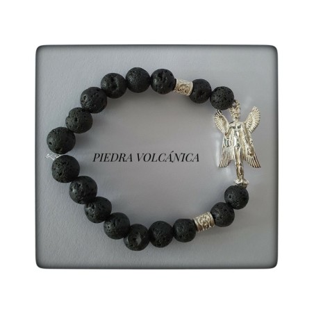 pazuzu plata de ley pulsera piedra volcanica lava proteccion amuleto