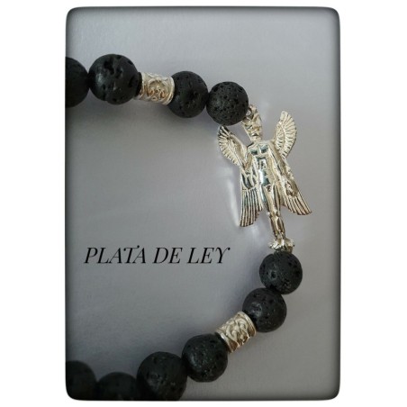 pazuzu plata de ley pulsera piedra volcanica lava proteccion amuleto