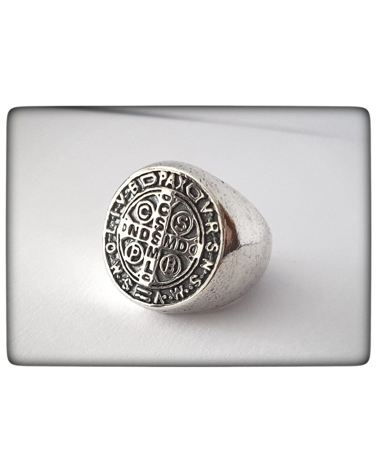 sello anillo plata de ley san benito proteccion protector amuleto