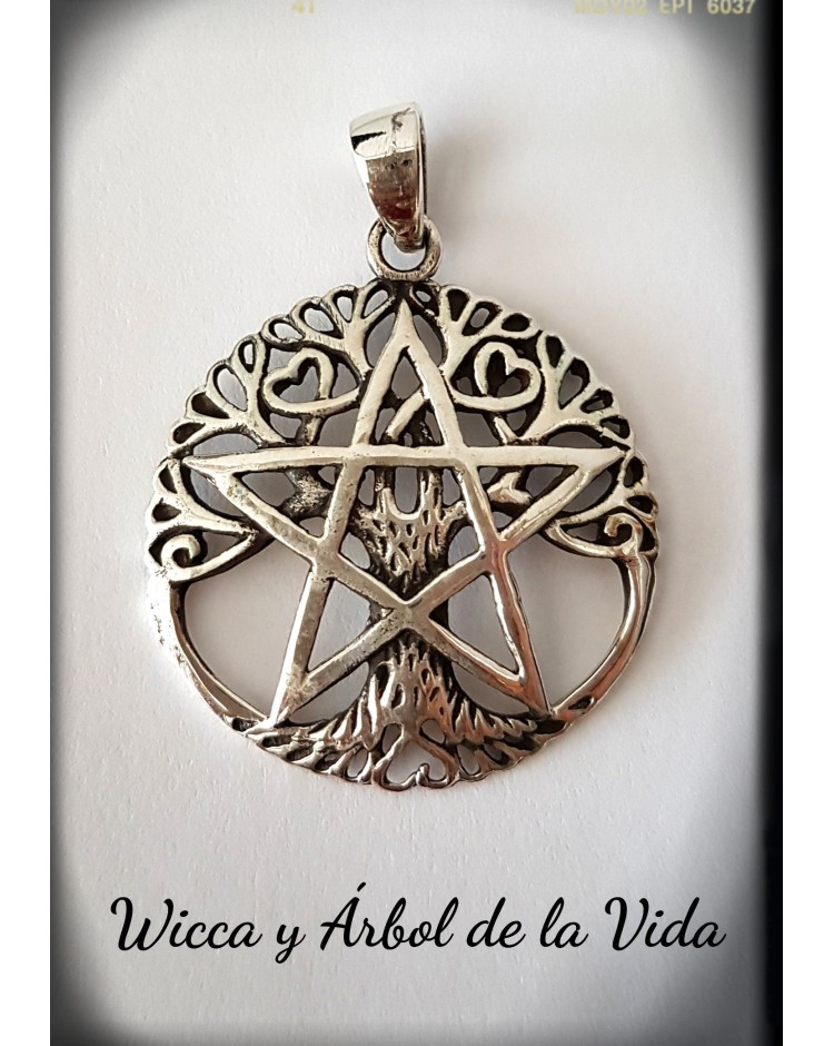 wicca arbol de la vida estrella de cinco puntas pentagrama plata