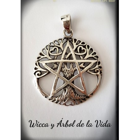 wicca arbol de la vida estrella de cinco puntas pentagrama plata