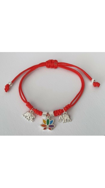 pulsera plata  de ley flor de loto y elefantes de la suerte