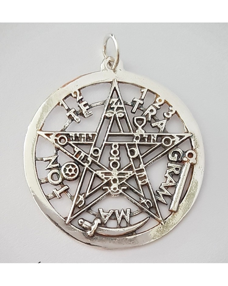 medallon tetragrammaton plata de ley pentagrama esoterico