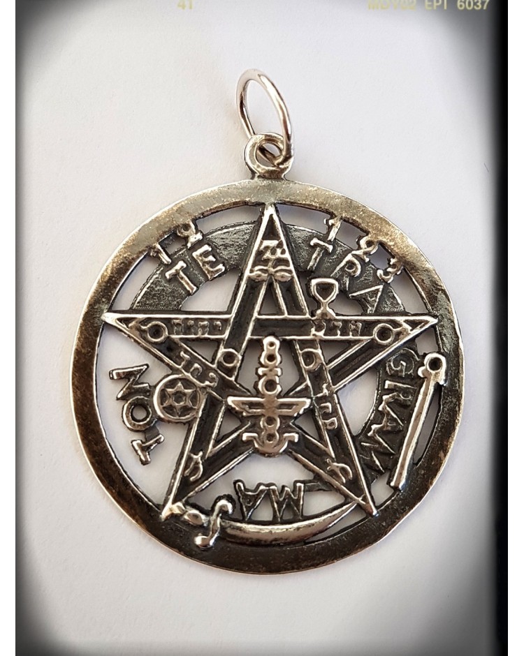 medallon tetragrammaton plata de ley pentagrama esoterico