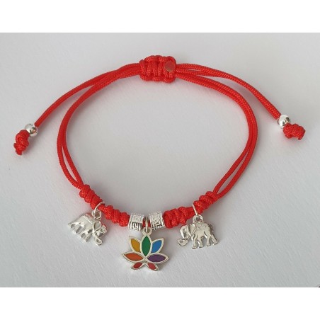 pulsera plata  de ley flor de loto y elefantes de la suerte