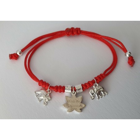 pulsera plata  de ley flor de loto y elefantes de la suerte