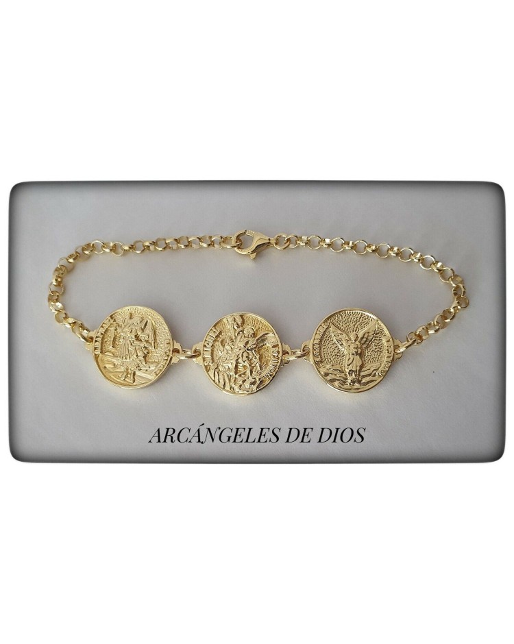 pulsera plata de ley chapado en oro arcangeles de dios san miguel