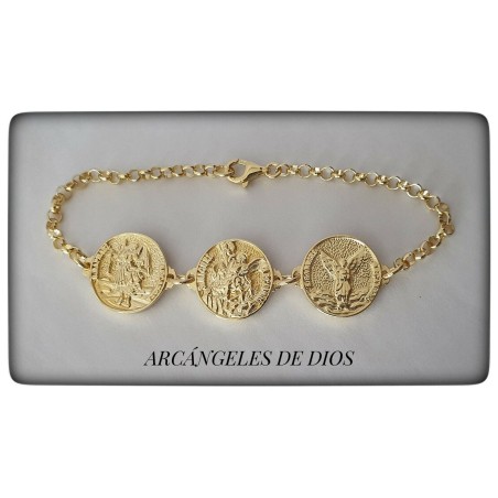 pulsera plata de ley chapado en oro arcangeles de dios san miguel