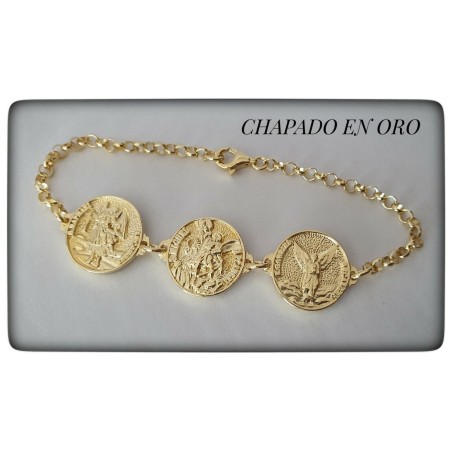 pulsera plata de ley chapado en oro arcangeles de dios san miguel