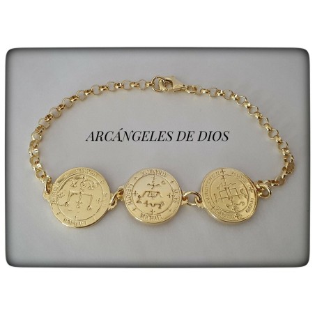 pulsera plata de ley chapado en oro arcangeles de dios san miguel