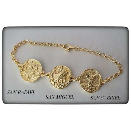 pulsera plata de ley chapado en oro arcangeles de dios san miguel