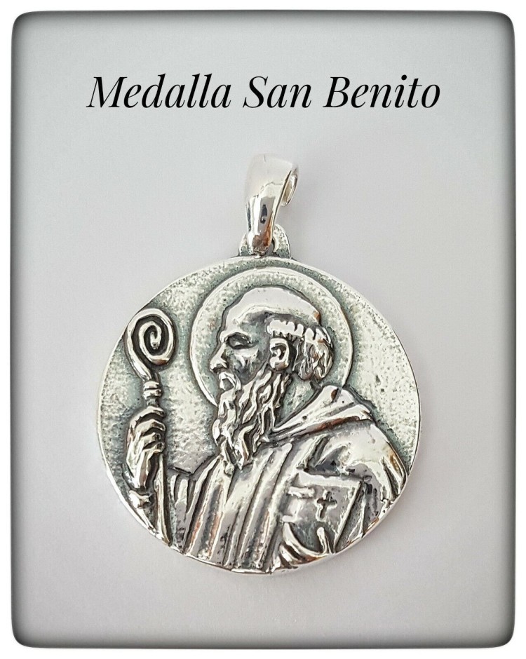 san benito plata de ley medallon medalla san benito nursia proteccion