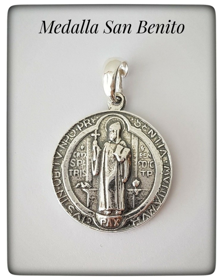 san benito plata de ley medallon medalla san benito nursia proteccion