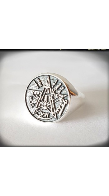 anillo sello  tetragrammaton plata de ley pentagrama esotérico wicca