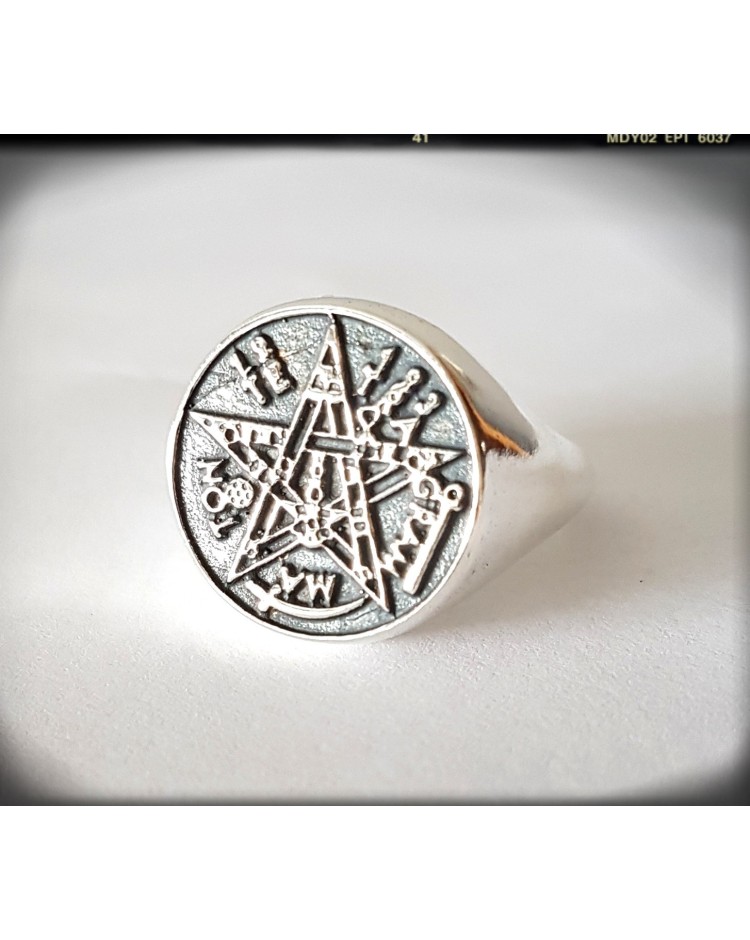 anillo sello  tetragrammaton plata de ley pentagrama esotérico wicca