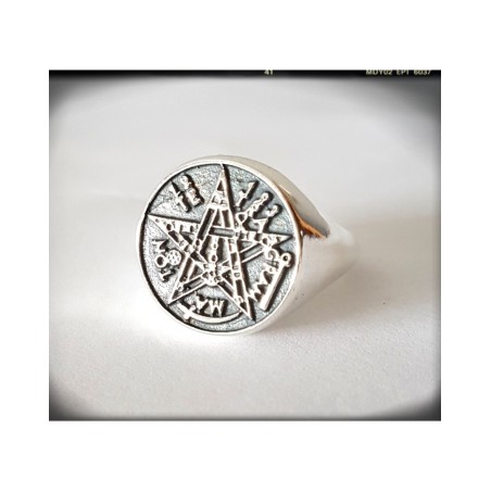 anillo sello  tetragrammaton plata de ley pentagrama esotérico wicca