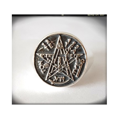 anillo sello  tetragrammaton plata de ley pentagrama esotérico wicca