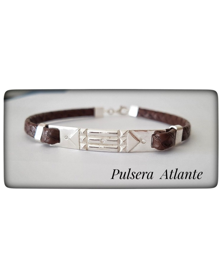 pulsera atlante plata de ley egipto pulsera cuero