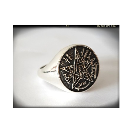 anillo sello  tetragrammaton plata de ley pentagrama esotérico wicca