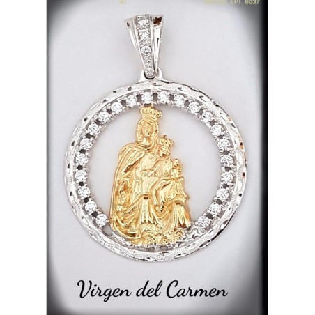 virgen del carmen plata de ley oro medallon circonitas