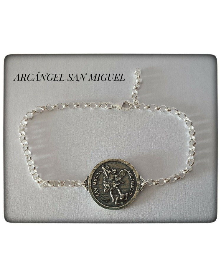 arcangel san miguel pulsera cadena rolo medallon