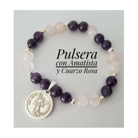 arcangel san miguel pulsera amatista cuarzo rosa medallon