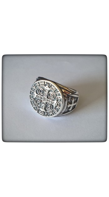 san benito sello anillo plata de ley cruz proteccion amuleto protector