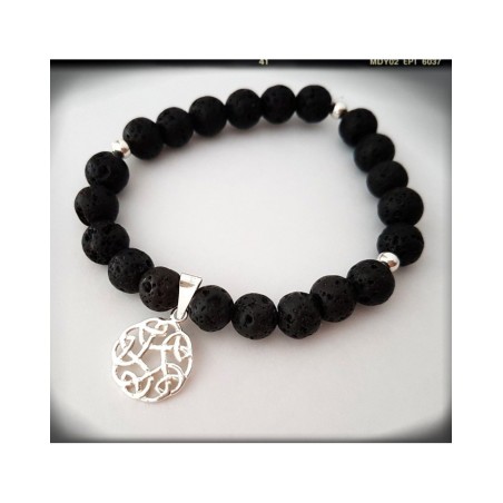 PULSERA NUDO CELTA PLATA PIEDRA VOLCANICA YOGA