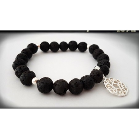 PULSERA NUDO CELTA PLATA PIEDRA VOLCANICA YOGA