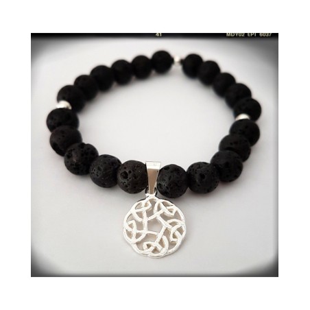 PULSERA NUDO CELTA PLATA PIEDRA VOLCANICA YOGA