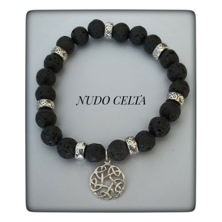 PULSERA NUDO CELTA PLATA PIEDRA VOLCANICA YOGA