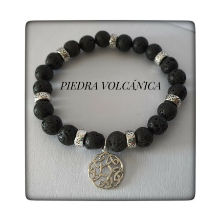 PULSERA NUDO CELTA PLATA PIEDRA VOLCANICA YOGA