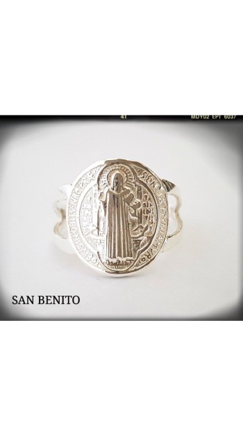 anillo san benito plata de ley sello