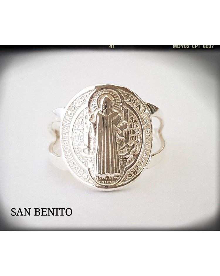 anillo san benito plata de ley sello