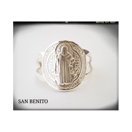 anillo san benito plata de ley sello