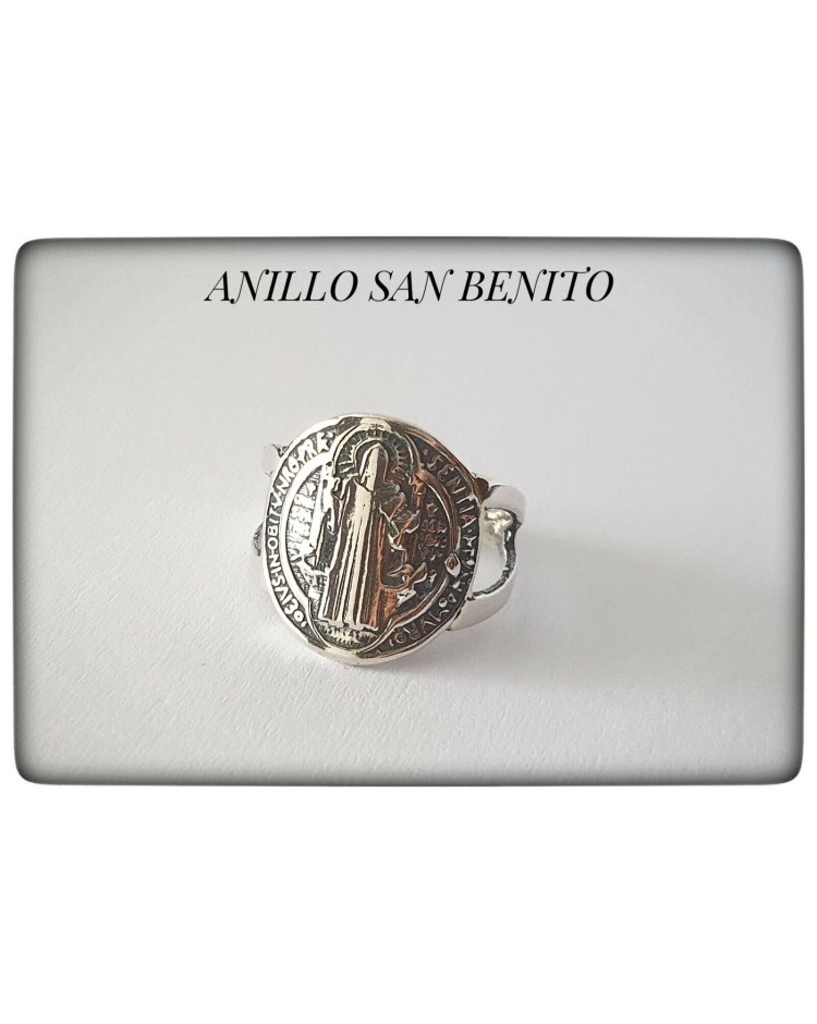 anillo san benito plata de ley sello