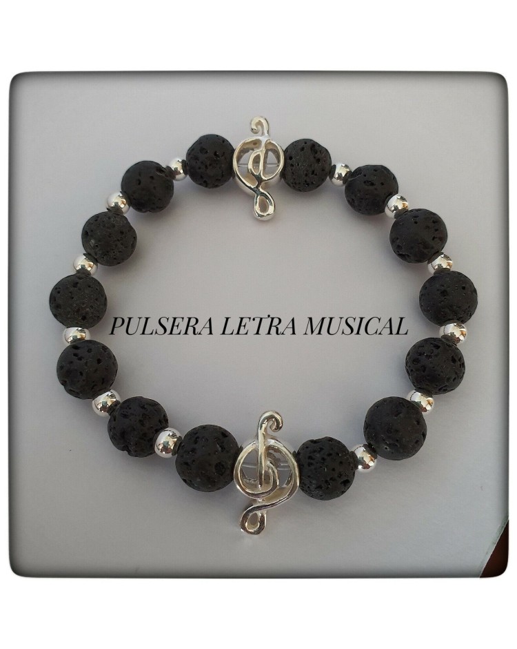 pulsera plata de ley clave sol clave musical piedra lava piedra volcán