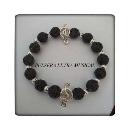 pulsera plata de ley clave sol clave musical piedra lava piedra volcán