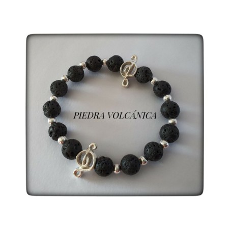 pulsera plata de ley clave sol clave musical piedra lava piedra volcán