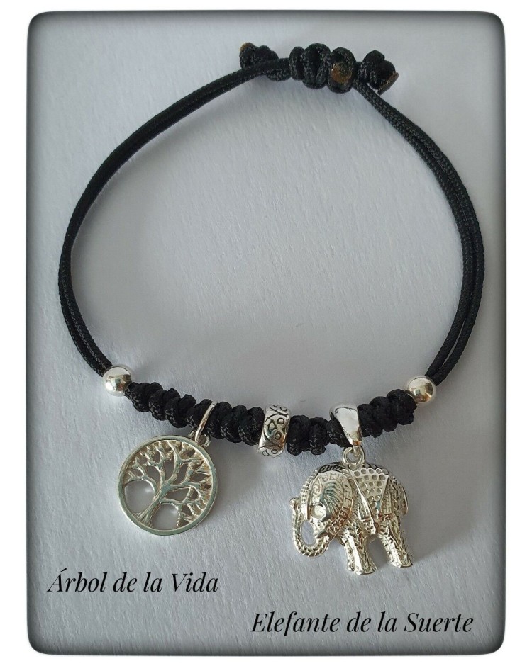 yin yang elefante de la suerte plata de ley colgante pulsera india