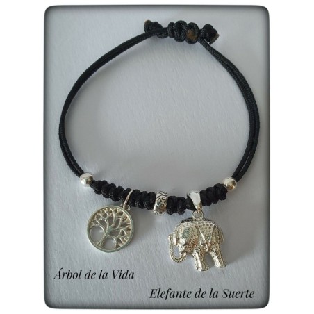 yin yang elefante de la suerte plata de ley colgante pulsera india